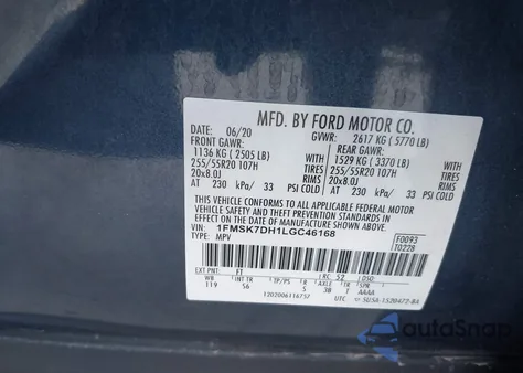 2020 Ford Explorer Xlt from USA, damaged, VIN 1FMSK7DH1LGC46168